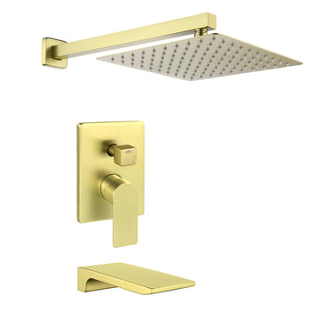 Modern Brushed Gold 2 Function Shower System with 10 Inch Rain Shower and Waterfall Spout