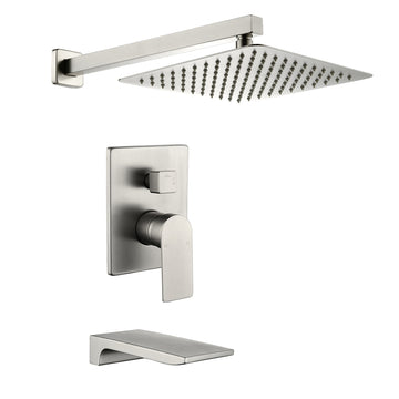Modern Brushed Nickel 2 Function Shower System with 10 Inch Rain Shower and Waterfall Spout