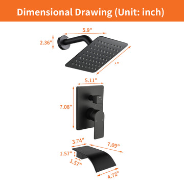 Single Handle 1 Spray Tub and Shower Faucet with 8 Inch Square Fixed Shower Head in Matte Black Valve Included