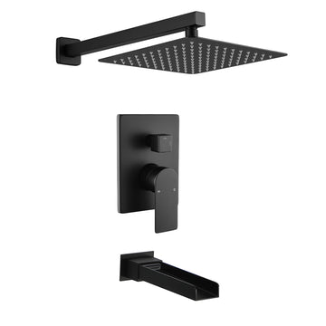Black Shower Set 10 Inch SUS304 Top Spray Waterfall Spout cUPC Pressure Balance Valve