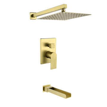 Brushed Gold Shower Set 10 Inch SUS304 Top Spray Waterfall Spout Dual Water Outlet