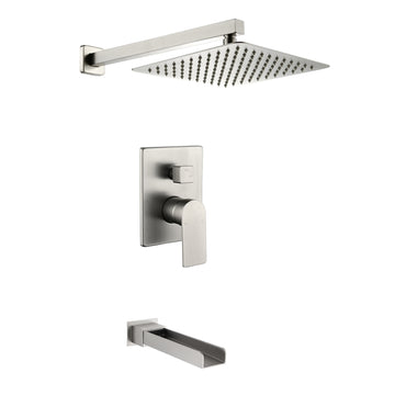Brushed Shower Set 10 Inch SUS304 Top Spray Waterfall Spout Dual Water Outlet