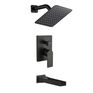 Black Shower Set 8 Inch SUS304 Top Spray Waterfall Spout Dual Water Outlet