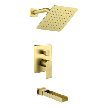 Brushed Gold Shower Set 8 Inch SUS304 Top Spray Waterfall Spout Dual Water Outlet