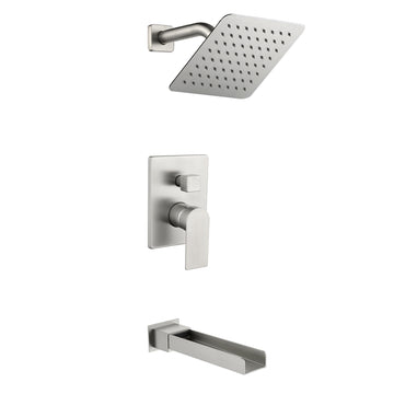 Brushed Shower Set 8 Inch SUS304 Top Spray Waterfall Spout Dual Water Outlet