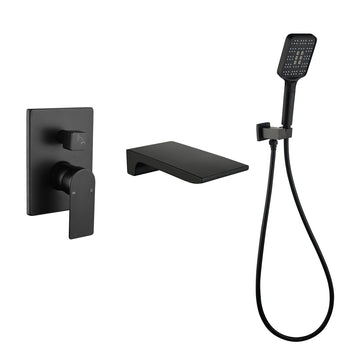 Modern Matte Black Wall Mounted Bathtub Faucet With 3 Function Hand Shower