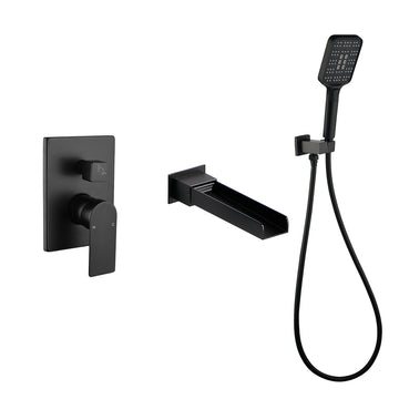 Modern Matte Black Wall Mounted Bathtub Faucet With 3 Function Hand Shower