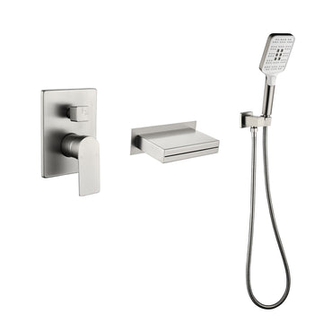 Brushed Bathtub Faucet 2-Function Brass Pressure Balance Valve 3-Function Hand Shower 1.5m SUS304 Hose