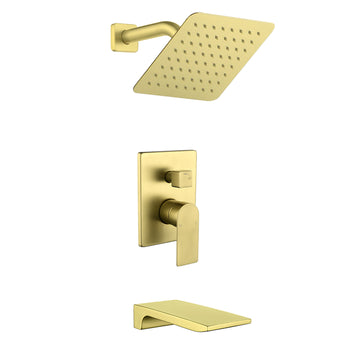 Brushed Gold Shower Set 2-Function Brass Pressure Balance Valve cUPC 8 Inch SUS304 Top Spray Waterfall Spout Dual Water Outlet