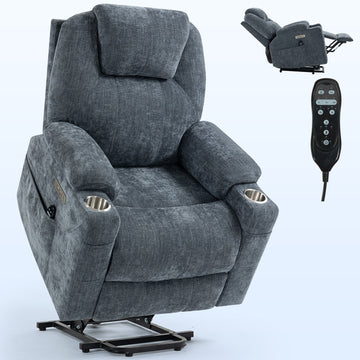 Up to 350 LBS Power Lift Recliner Chair Heavy Duty Motion Mechanism with 8-Point Vibration Massage and Lumbar Heating, USB and Type-C Ports
