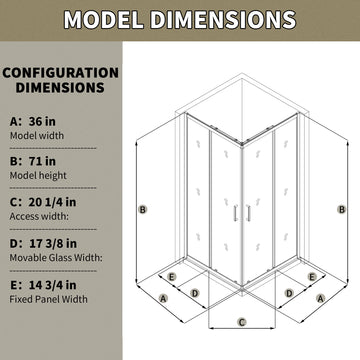 36Wx71H Framed Hinged Shower Door 6mm Clear Tempered Glass 304 Stainless Steel Handle Brushed Gold Easy Clean