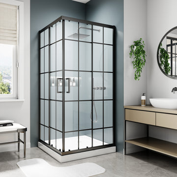 36Wx71H Framed Shower Door 6mm Clear Tempered Glass Aluminum and Stainless Steel Matte Black Easy Clean