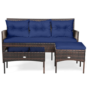 3 Pieces Patio Furniture Sectional Set with 5 Cozy Cushions