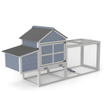 Gray Outdoor Chicken Coop Wooden Hen House with Nesting Box Run Resting Room Ramp PullOut Tray with Pine Wood and Gal