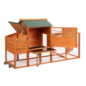 Orange with Colorful Patterns Portable Mobile Chicken Coop with Nesting Box Sleeping Room Run Window Sun Board Doors