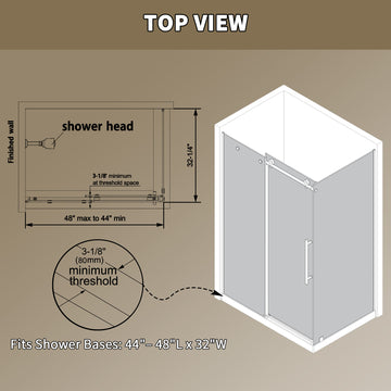 48Wx72H Frameless Single Sliding Shower Door Enclosure Aluminum and 38 inch Tempered Glass Brushed Nickel Smooth Roller System SGCC ANSI Certified