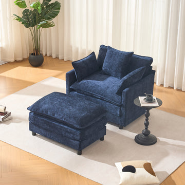 39.4 Inch Modern Accent Chair with Ottoman Chenille Upholstered Club Chair Living Room Reading Chair