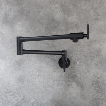 Matte Black Wall Mounted Pot Filler Double Handle Kitchen Faucet 360 Degree Rotating Folding Drip Free