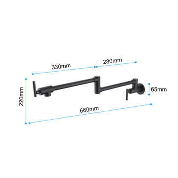 Matte Black Wall Mounted Pot Filler Double Handle Kitchen Faucet 360 Degree Rotating Folding Drip Free