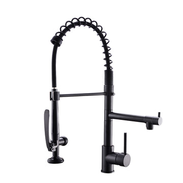 Matte Black Dual Function Single Handle No Sensor Gooseneck Pull Down Sprayer Kitchen Faucet