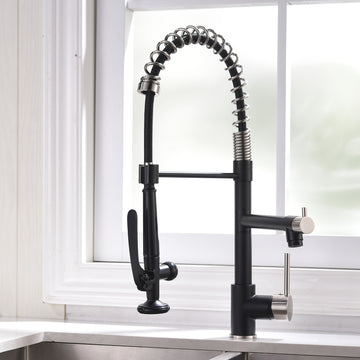 Matte Black with Brushed Nickel Dual Function Single Handle No Sensor Gooseneck Pull Down Sprayer Kitchen Faucet