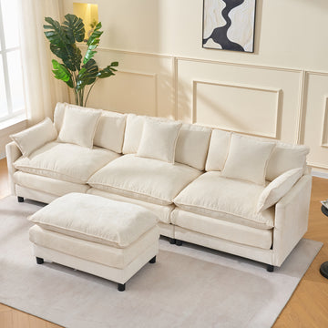 108 Inch L Shaped Modern Modular Sectional Sofa with Ottoman Chenille Cloud Couch 4 Seat Deep Seat Pillow Top Arms