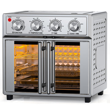 PlumChef 26QT Extra-Large French Double-Door Air Fryer Convection Toaster Oven, 1700W, 7 Preset Menus, 7-in-1