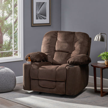 Luxurious Manual Recliner Chair in  Chocolate with Skin-Friendly Fabric and Dual Cup Holders