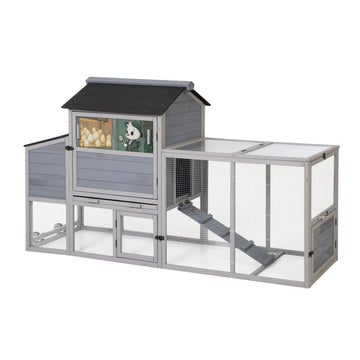 Gray with Colorful Patterns Portable Mobile Chicken Coop with Nesting Box Sleeping Room Run Window Sun Board Doors Pu