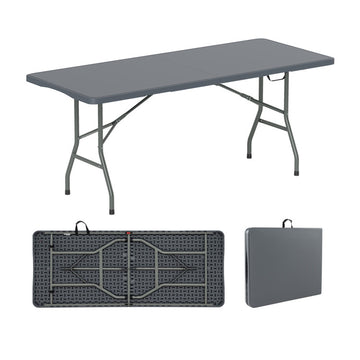 6 ft Portable Folding Table 350 LBS Fold-in-Half Table with HDPE Tabletop