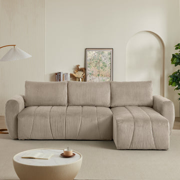 Convertible Sectional Sofa Couch,  Modern Fabric 3 Seater L-Shaped Couch for Living Room, Apartment, Office, Small Space, (Light Brown)