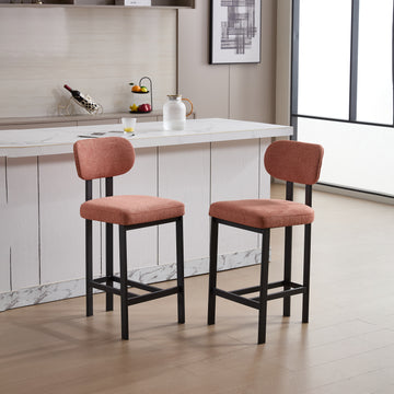Bar Stools Set of 2 26 Inch Upholstered Fabric Counter Height Barstools Black Metal Legs