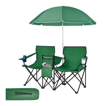 Portable Folding Picnic Double Chair With Umbrella