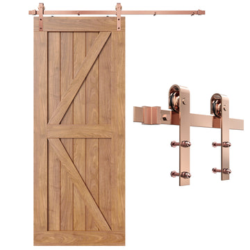 6.6 ft./79 in. Rose Gold Sliding Barn Door Track and Hardware Kit with J-Shape Hanger For Single Door