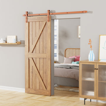 6.6 ft./79 in. Rose Gold Sliding Barn Door Track and Hardware Kit with J-Shape Hanger For Single Door