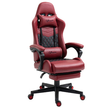 Racing Gaming Chair Diamond PU Leather High Back Swivel Recliner with Footrest