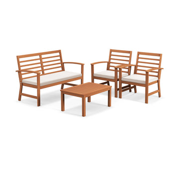 4 Pieces Outdoor Furniture Set with Stable Acacia Wood Frame