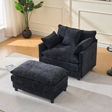 39.4 Inch Modern Accent Chair with Ottoman Chenille Upholstered Club Chair Living Room Reading Chair