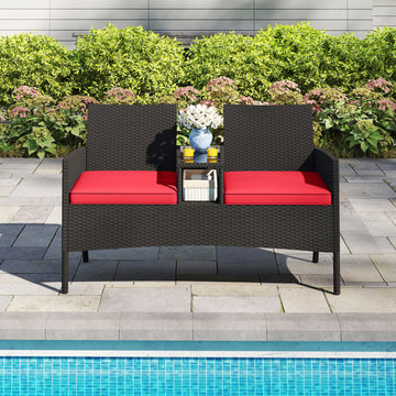 Patio Loveseat with Built-in Table for Backyard Porch
