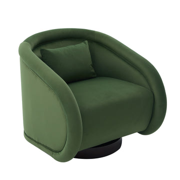 Swivel Accent Chair 360 Degree Velvet Barrel Chair Pumpkin Shaped Brown Rubberwood Base