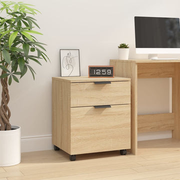 Sonoma Oak Mobile File Cabinet with Lockable Wheels in Brown