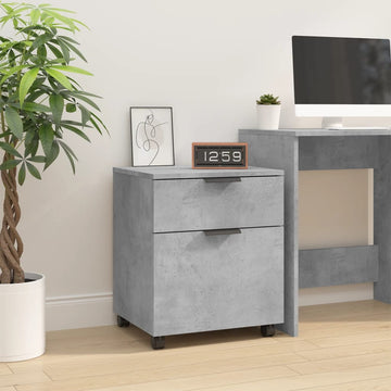 Concrete Gray Engineered Wood Mobile File Cabinet