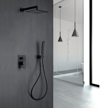 Matte Black Shower Set with 10 Inch Rain Shower Head and Hand Shower cUPC Pressure Balance Valve
