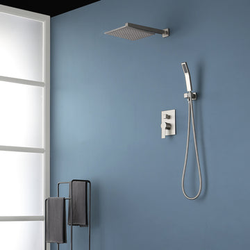 Brushed Nickel Shower Set with 10 Inch Rain Shower Head and Hand Shower cUPC Pressure Balance Valve