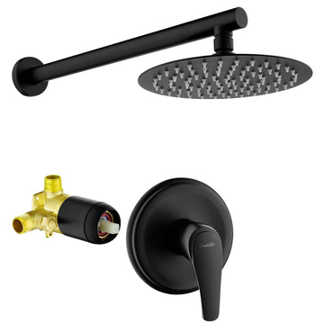 Boyel Living 1-Spray Patterns with 2.5 GPM 8 in. Wall Mount Rain Fixed Shower Head with Single Handle and Valve