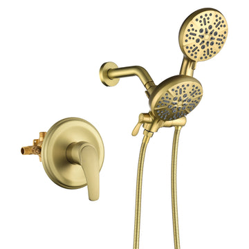 Modern Brushed Gold Shower System with 7 Function Dual Shower Heads