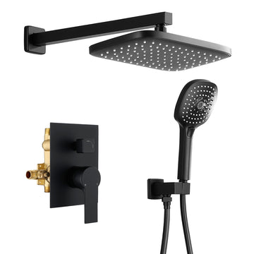 Modern Matte Black Shower System with Rectangular Rain Shower Head