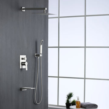 Modern Brushed Nickel 10 Inch Shower System with SUS304 Rain Shower and Waterfall Spout