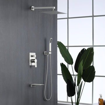 Modern Brushed Nickel 12 Inch Shower System with SUS304 Rain Shower and Waterfall Spout