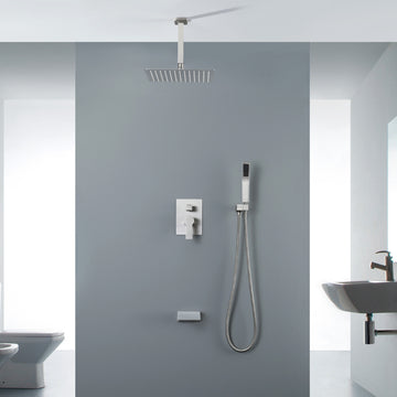 Modern Brushed Nickel 12 Inch Shower System with SUS304 Rain Shower and Waterfall Spout